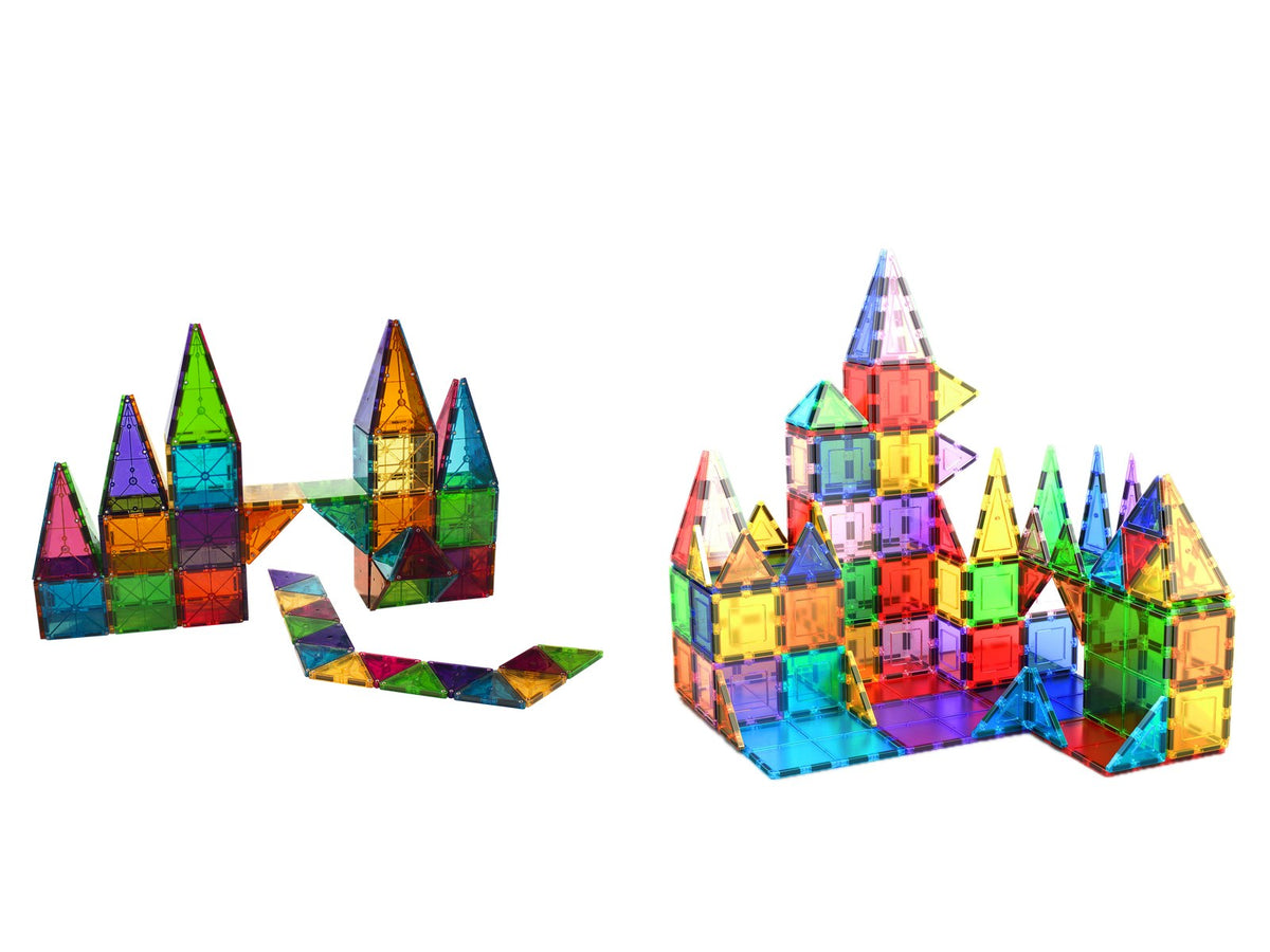 MAGNA-TILES Classic and PicassoTiles Classic magnetic tile castles on white