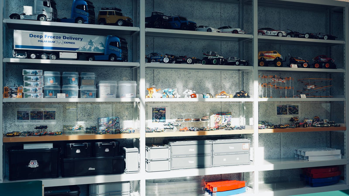 A teen collector's display of finished builds and figures