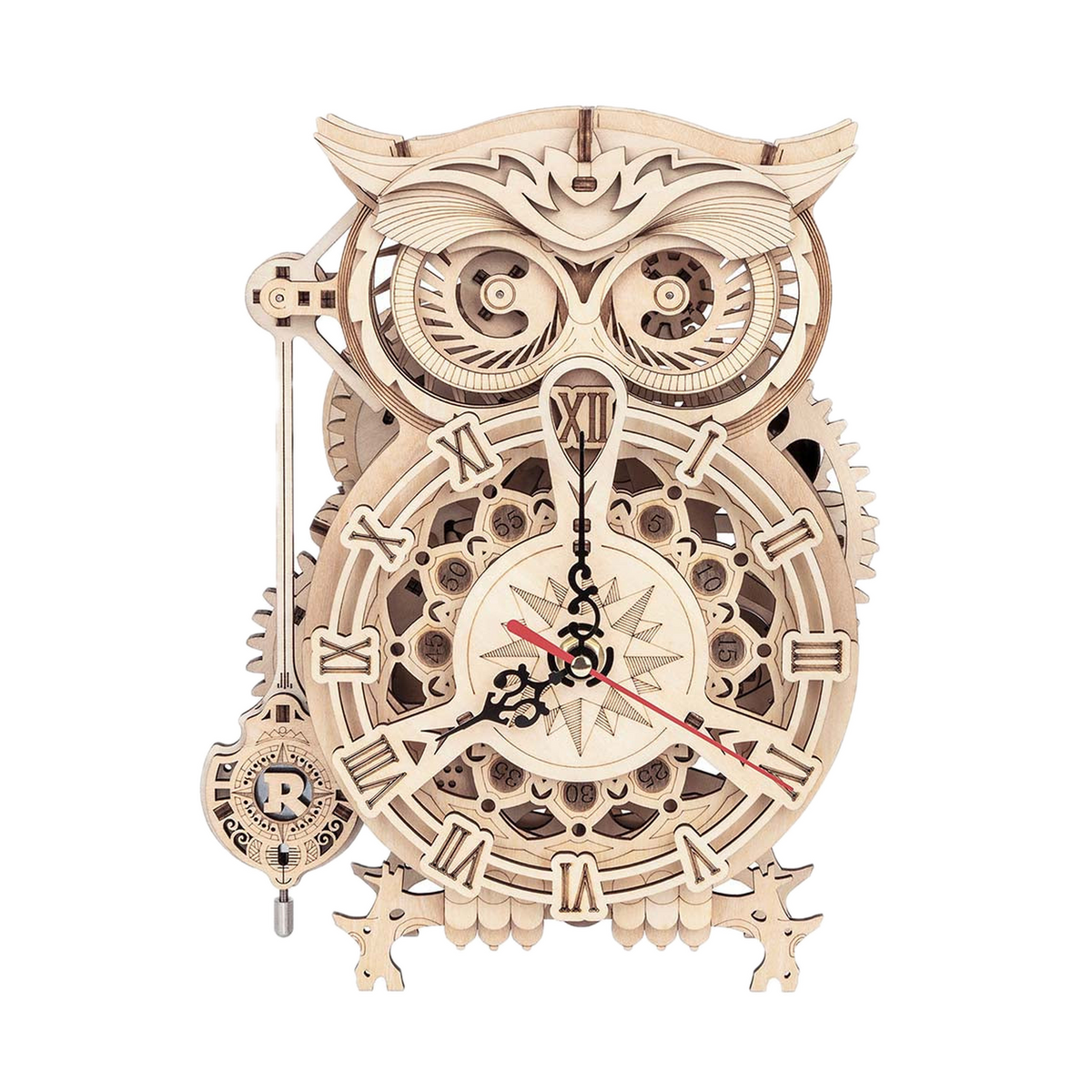 ROKR Owl Clock Mechanical Gears 3D Wooden Puzzle LK503, front