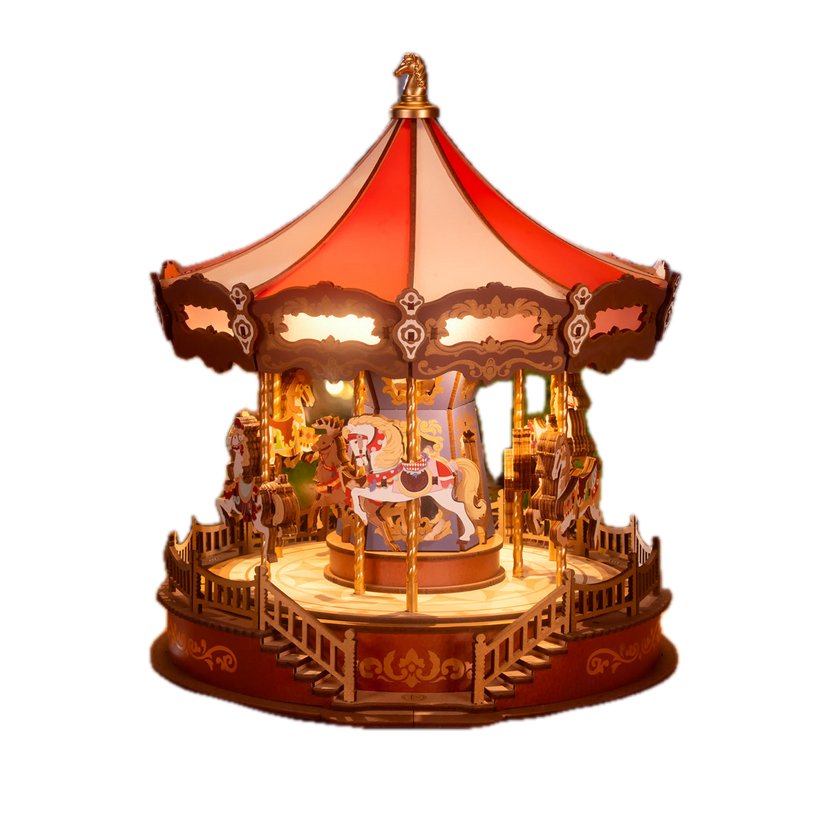 Rolife Classic Carousel 3D Wooden Puzzle AMC01, lit up