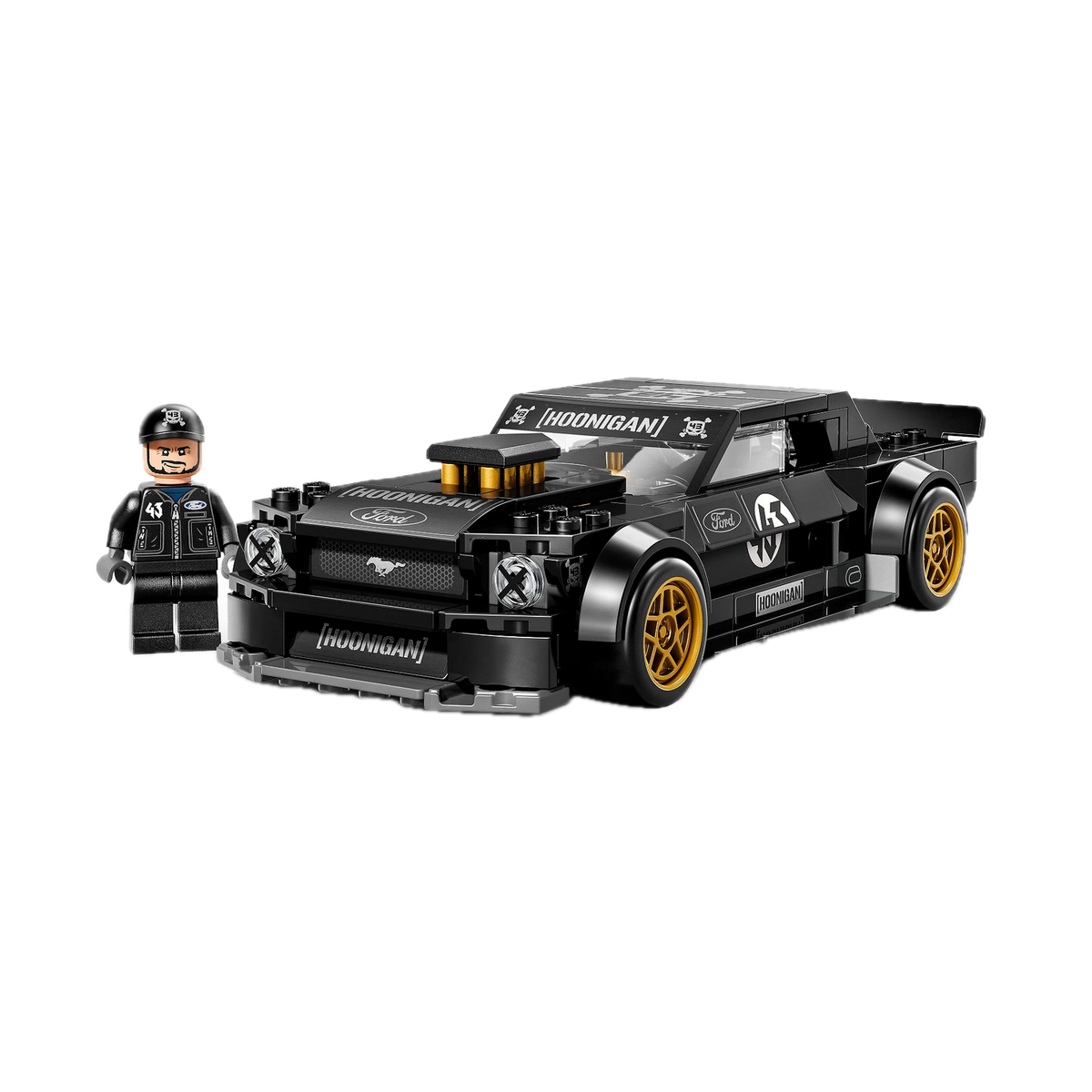 LEGO Speed Champions Ken Block’s ’65 Ford Mustang Hoonicorn V1 77262, car and minifigure, side 3/4