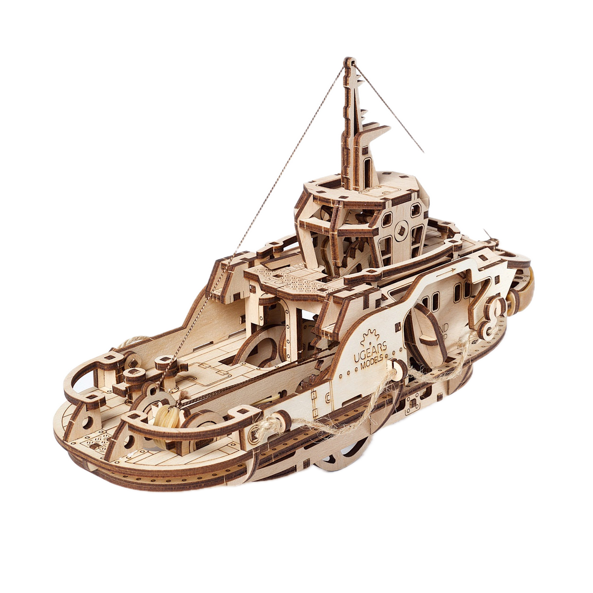 UGears Tugboat Mechanical Model Kit, rear 3/4