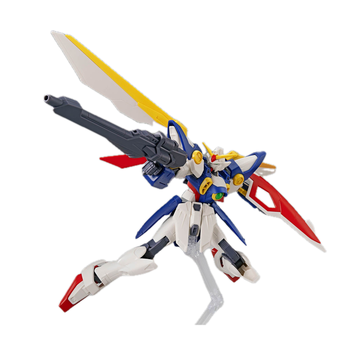 Bandai Entry Grade 1/144 Wing Gundam, built model in flight pose