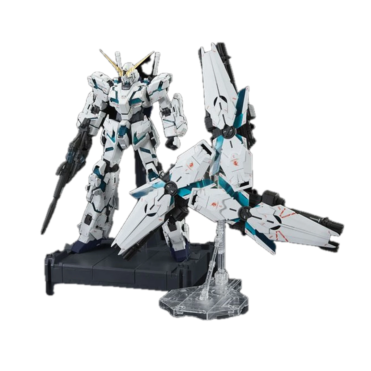 Bandai PG Unicorn Gundam Final Battle Ver., with shield funnels on stands