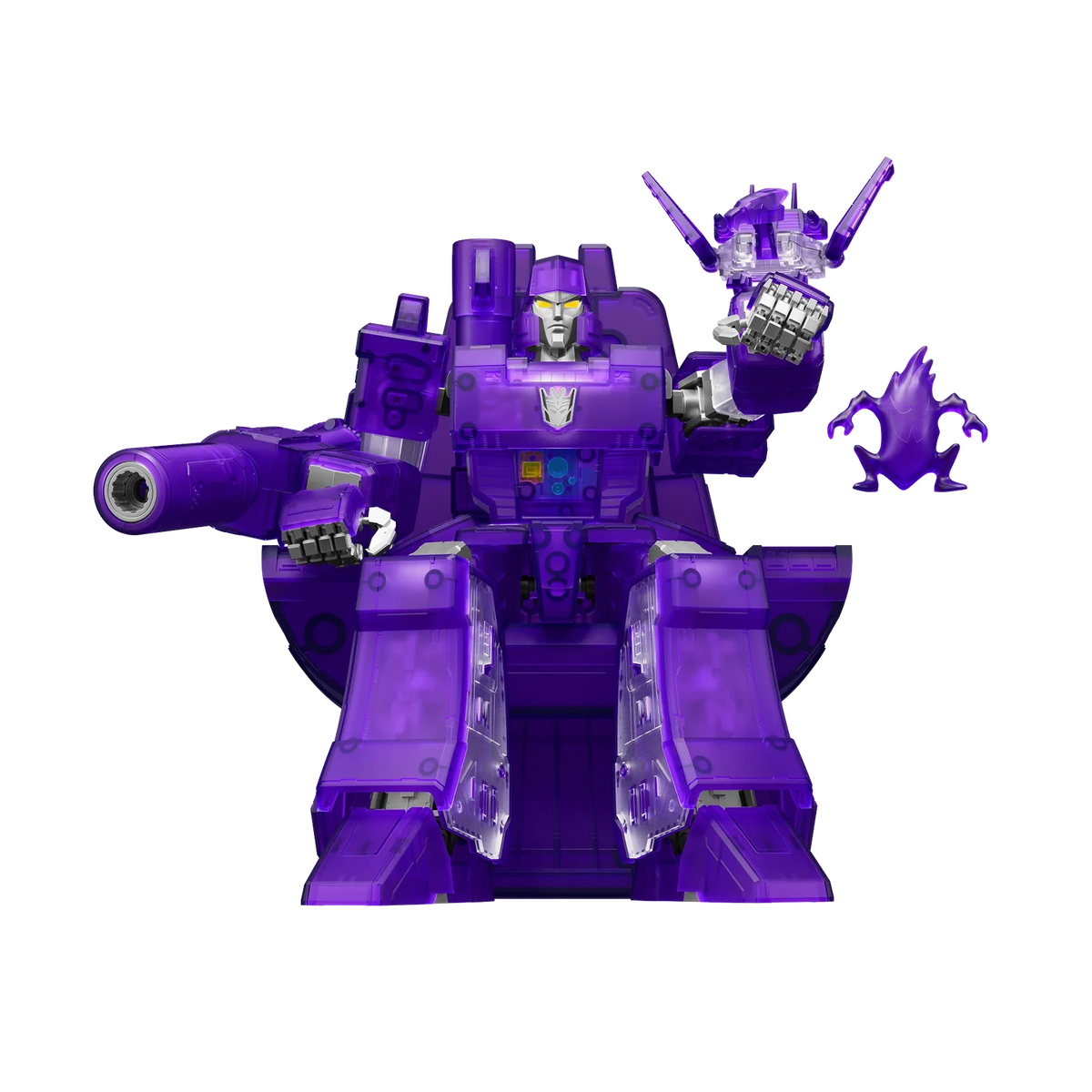 Blokees Transformers Action Edition 02 G1 Megatron Energy Explosion Ver., seated on throne with Laserbeak