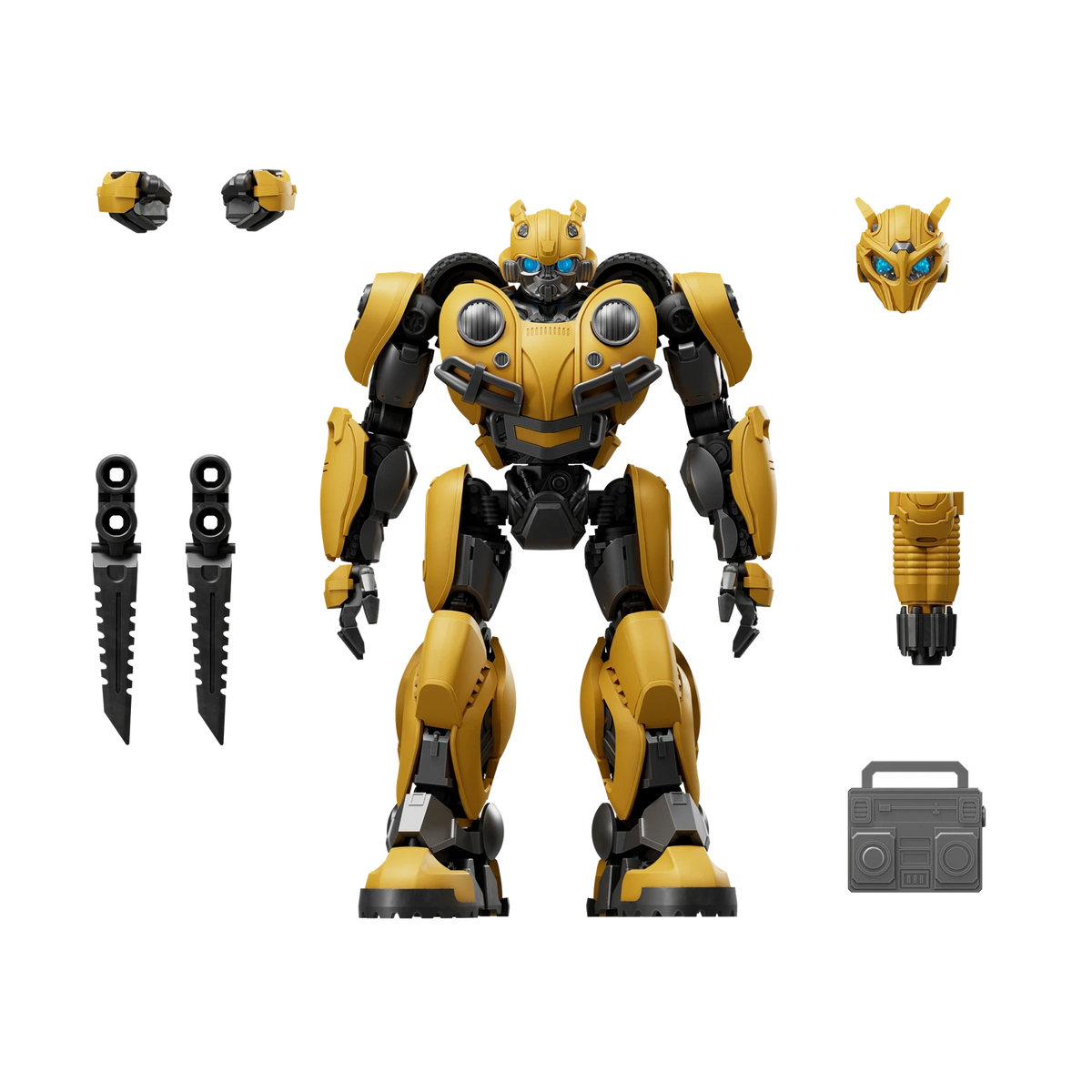 Blokees Transformers Champion Class 27 Bumblebee (Transformers Bumblebee), with accessories laid out