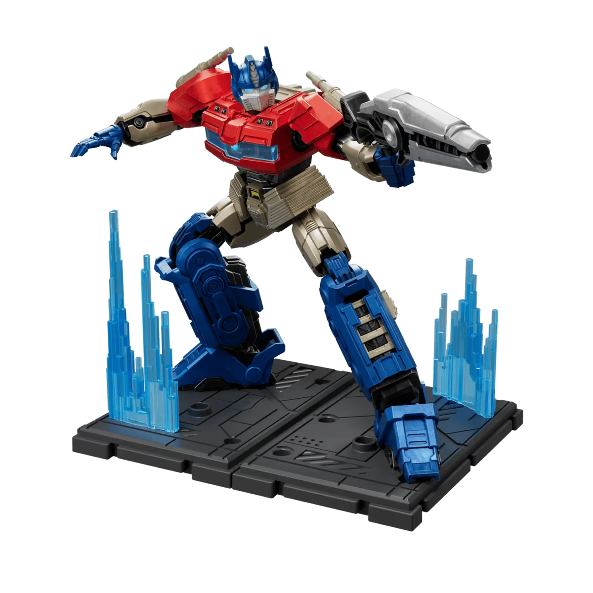 Blokees Transformers Classic Class 11 Optimus Prime (Transformers One), on stand with effects