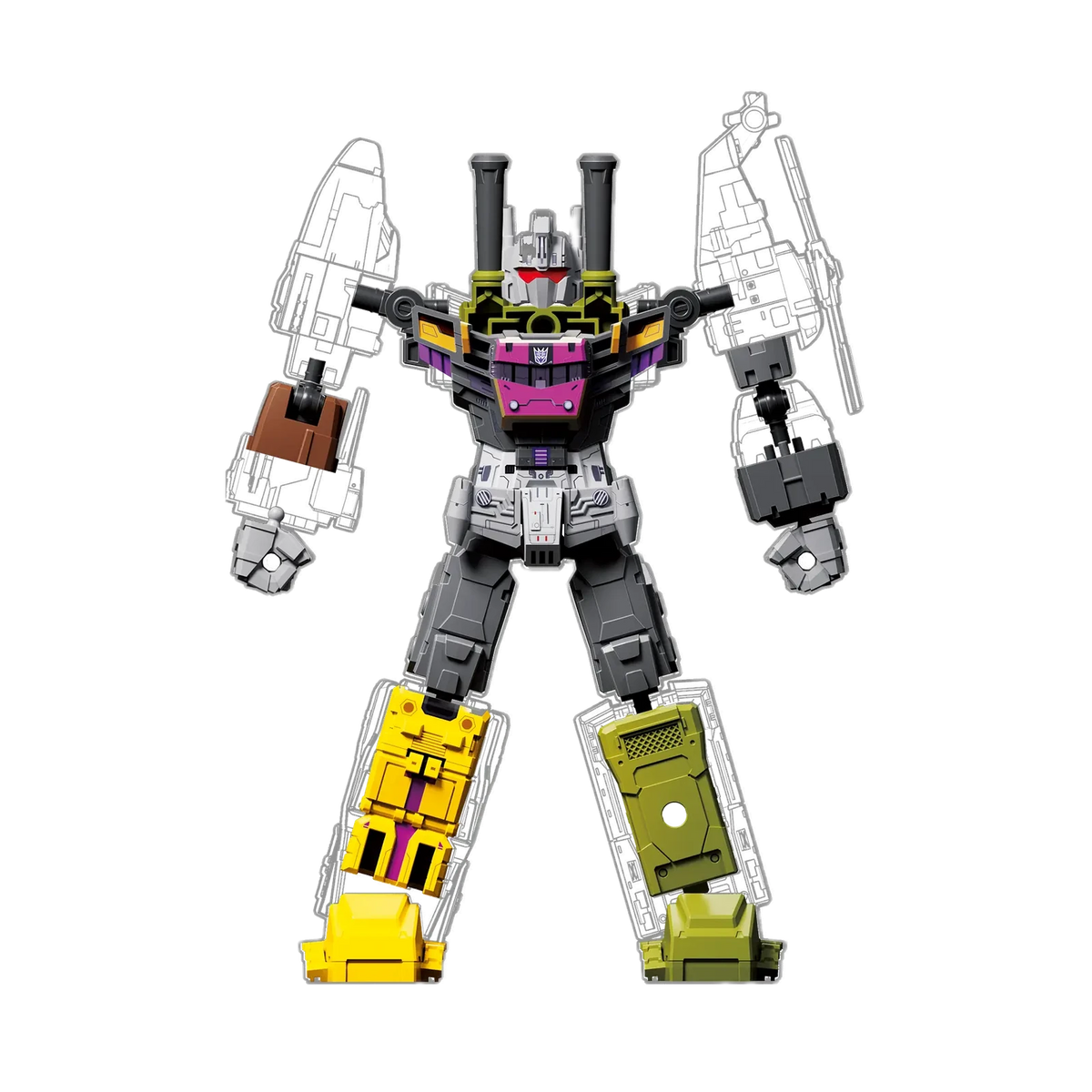 Blokees Transformers Defender Version Bruticus Kits Combining Accessory, accessory parts shown with the vehicles outlined