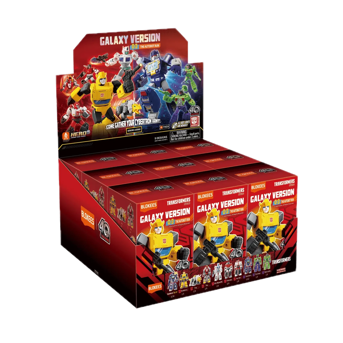 Blokees Transformers Galaxy Version 03 The Autobot Run, display case of boxes