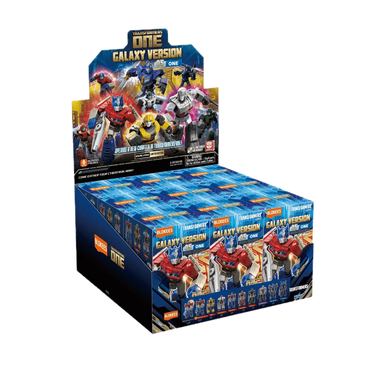 Blokees Transformers Galaxy Version 05 ONE, display case of boxes