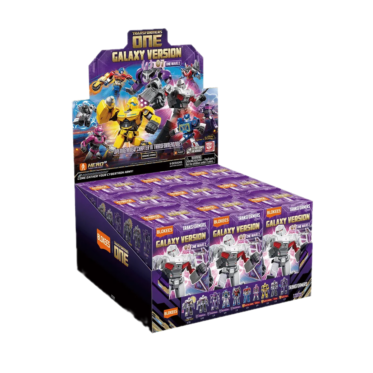 Blokees Transformers Galaxy Version 07 One Wave 2, display case of boxes