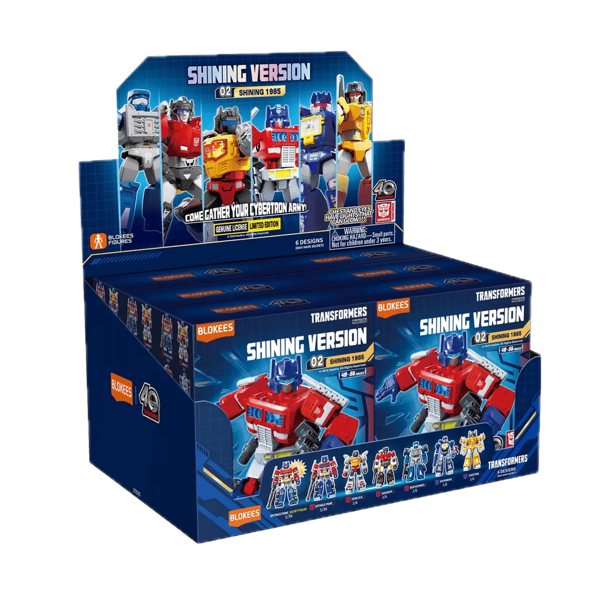 Blokees Transformers Shining Version 02 Shining 1985, display case of boxes
