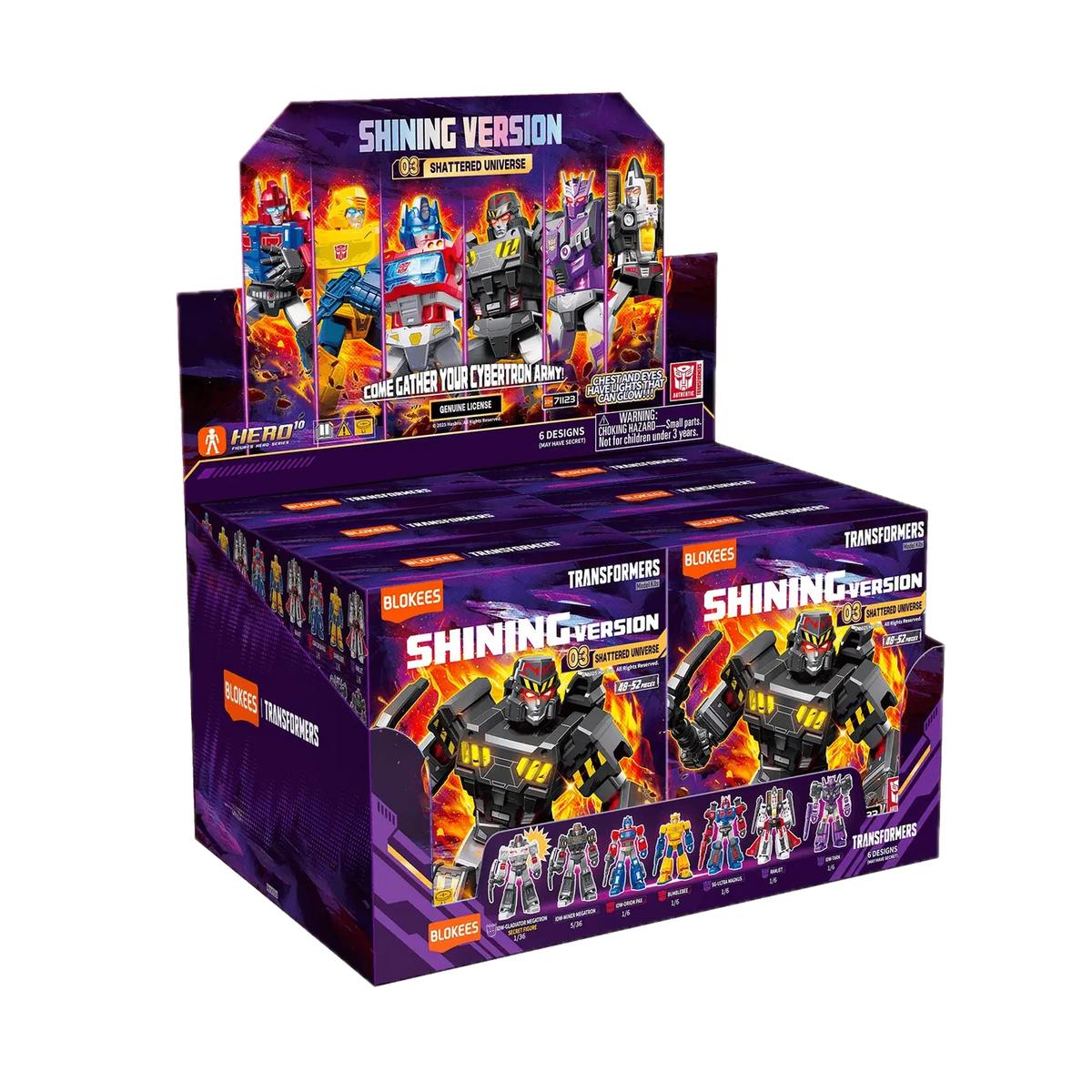 Blokees Transformers Shining Version 03 Shattered Universe, display case of boxes