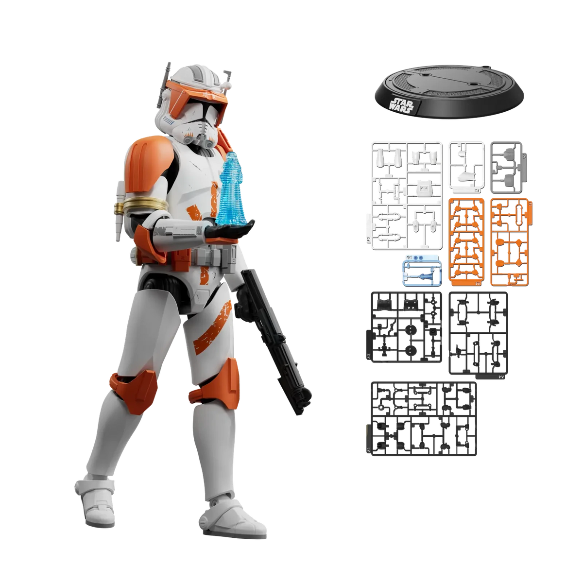Blokees Star Wars: Attack of the Clones Champion Class 10 Clone Commander Cody, contents and stand