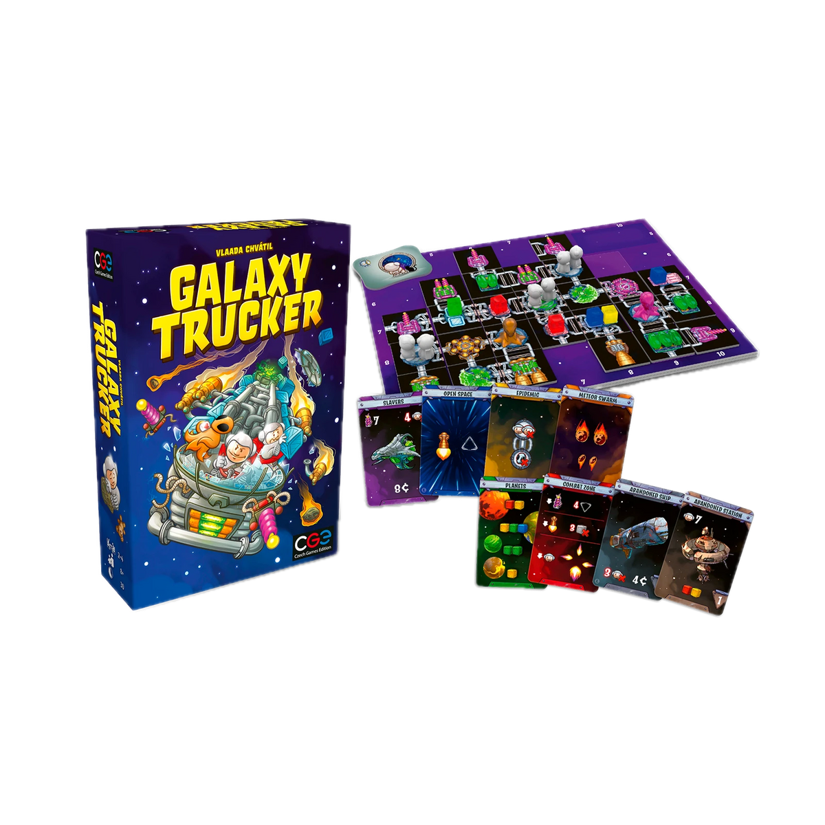 Czech Games Edition Galaxy Trucker, box with ship board and cards