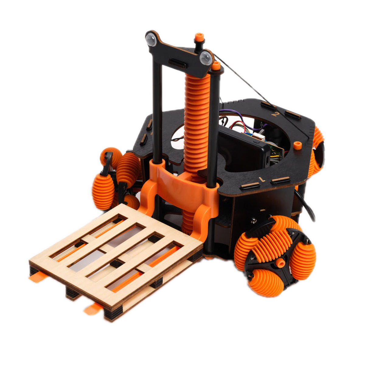 CrunchLabs Hack Pack Omnibot forklift robot, front 3/4