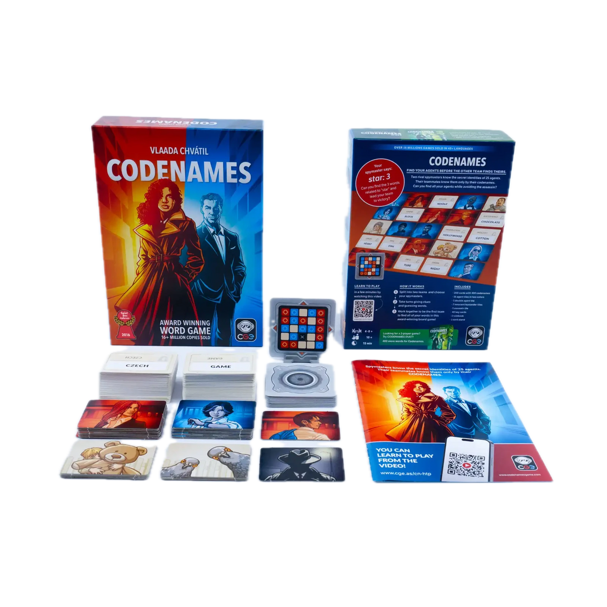Czech Games Edition Codenames, box front, back and components