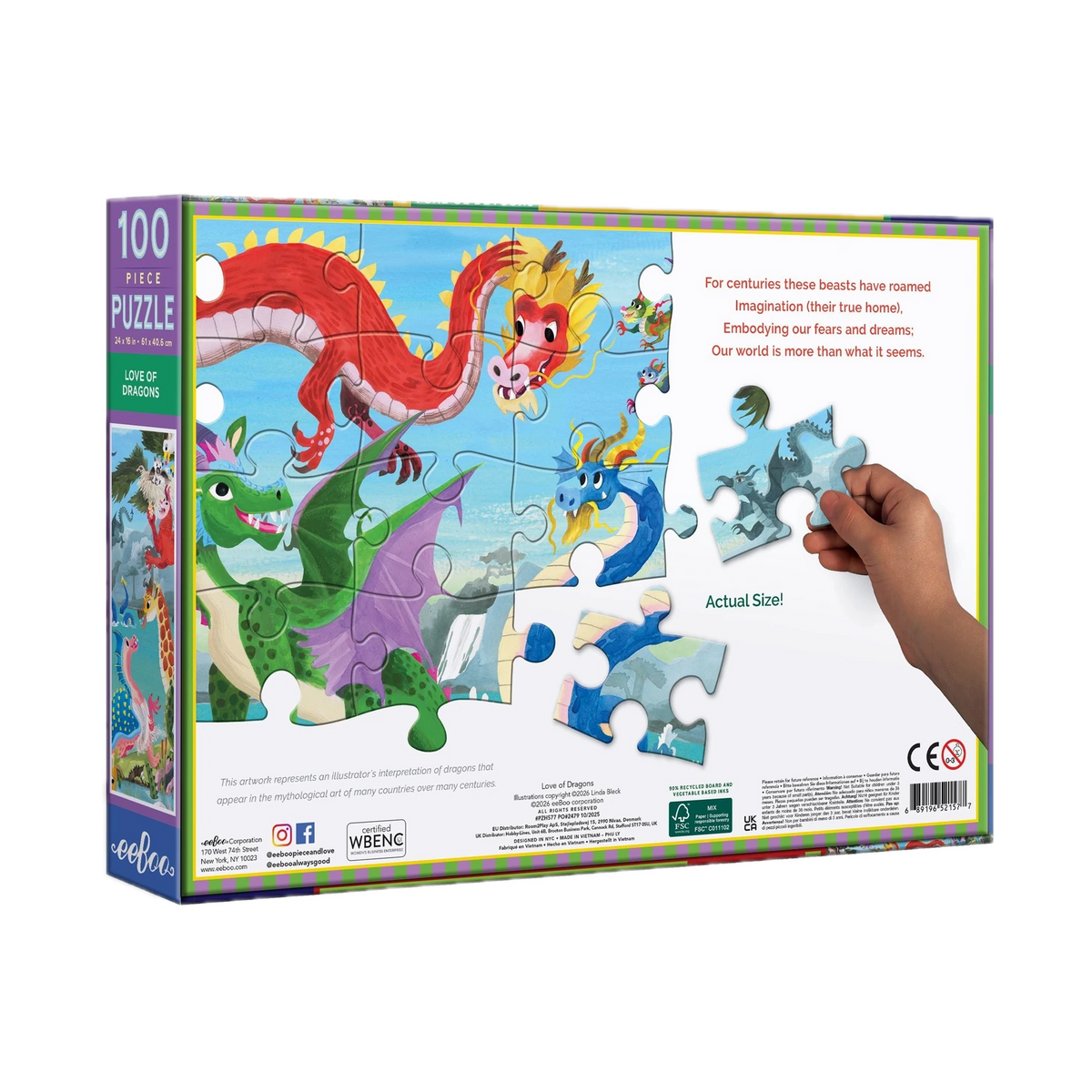 eeBoo Love of Dragons 100 Piece Puzzle, box back