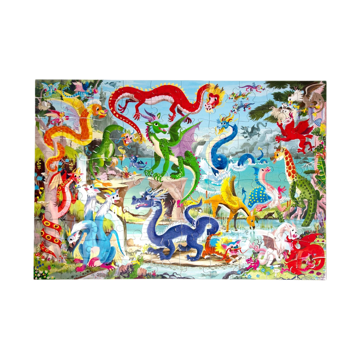 eeBoo Love of Dragons 100 Piece Puzzle, finished puzzle