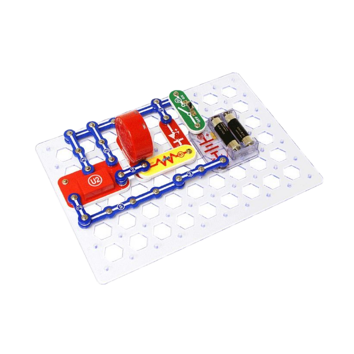 Snap Circuits Jr. SC-100, circuit project on the base grid