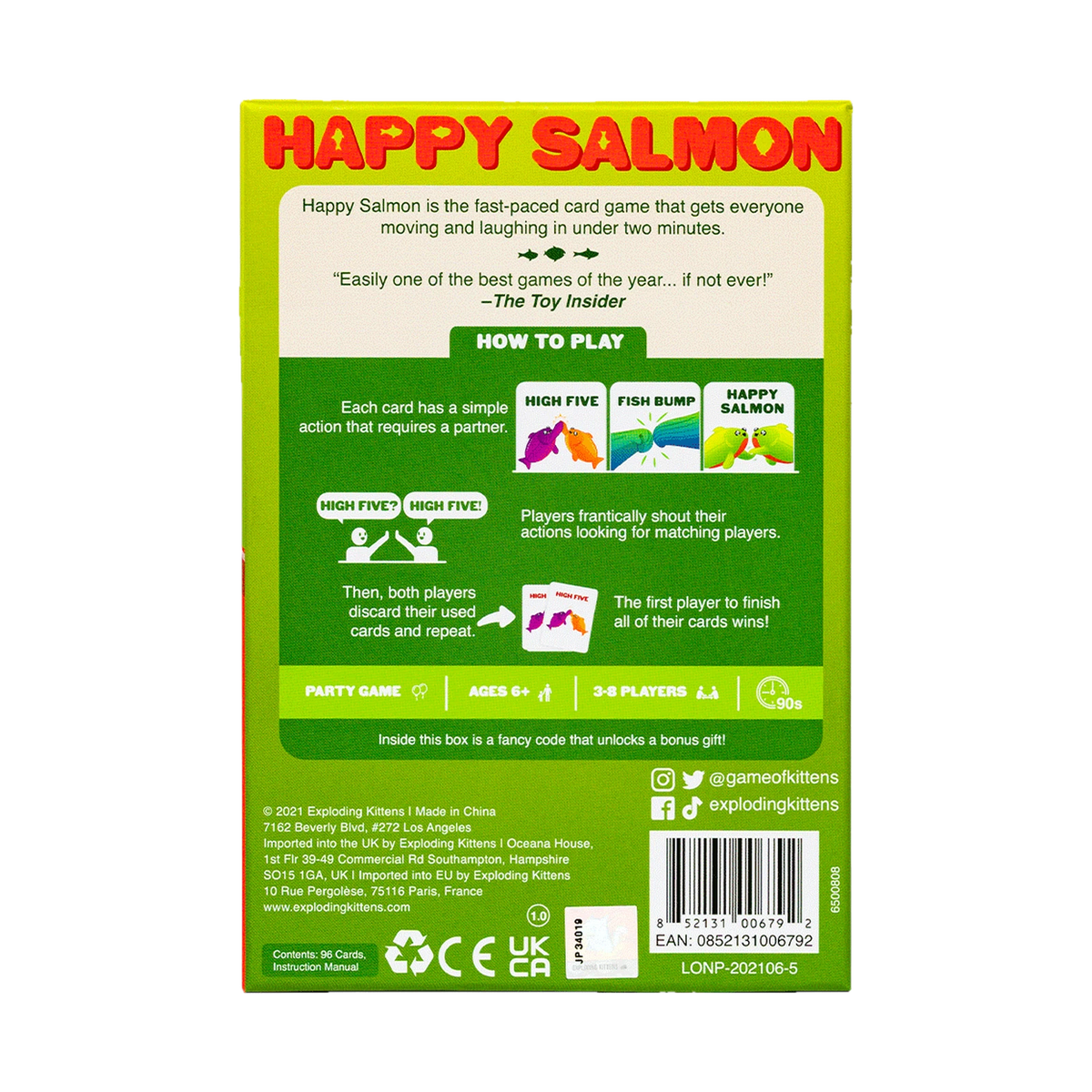 Exploding Kittens Happy Salmon, box back