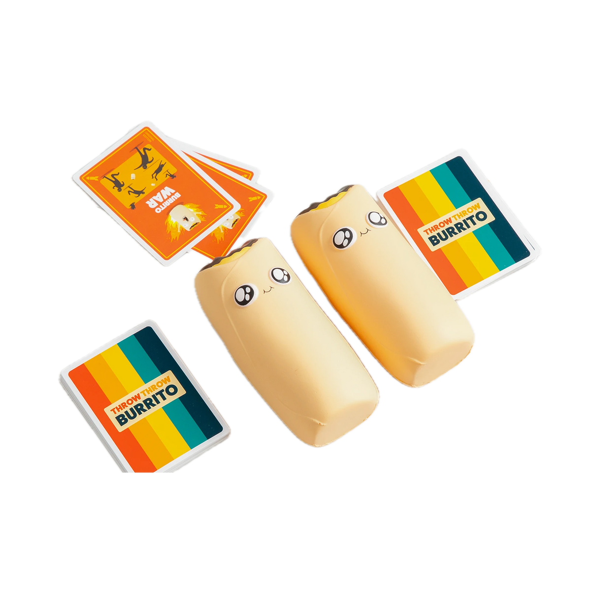 Exploding Kittens Throw Throw Burrito, two foam burritos and cards