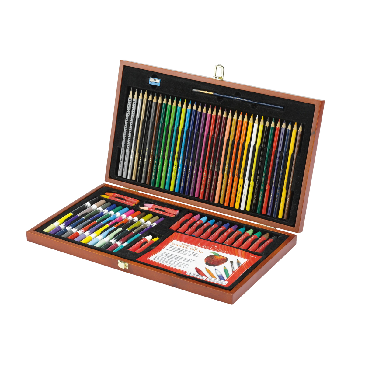 Faber-Castell Young Artist Essentials Gift Set, open wooden case with supplies
