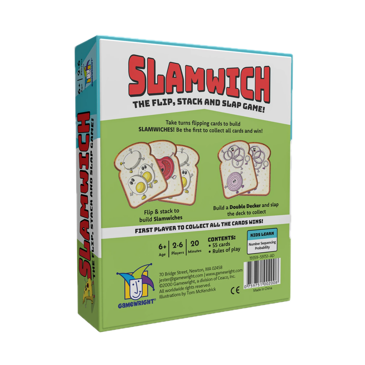 Gamewright Slamwich, box back at an angle