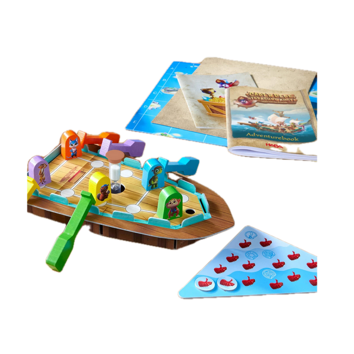 HABA Capt'n Pepe: Treasure Ahoy!, ship and crew set up on a table