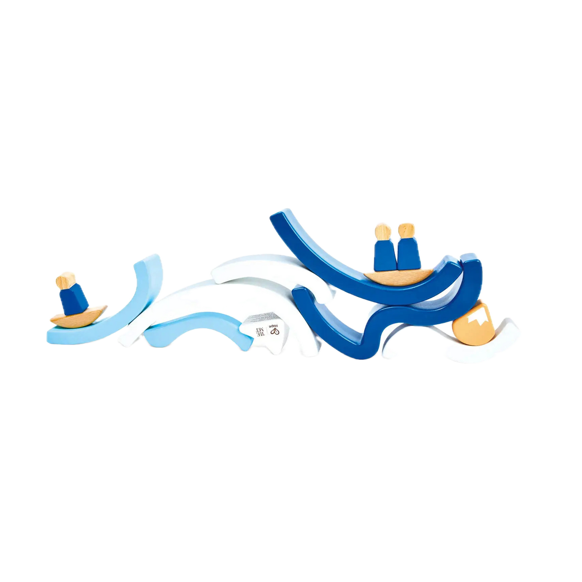 Hape x The Met Hokusai Great Wave Blocks Set E0537, pieces laid out as a wave