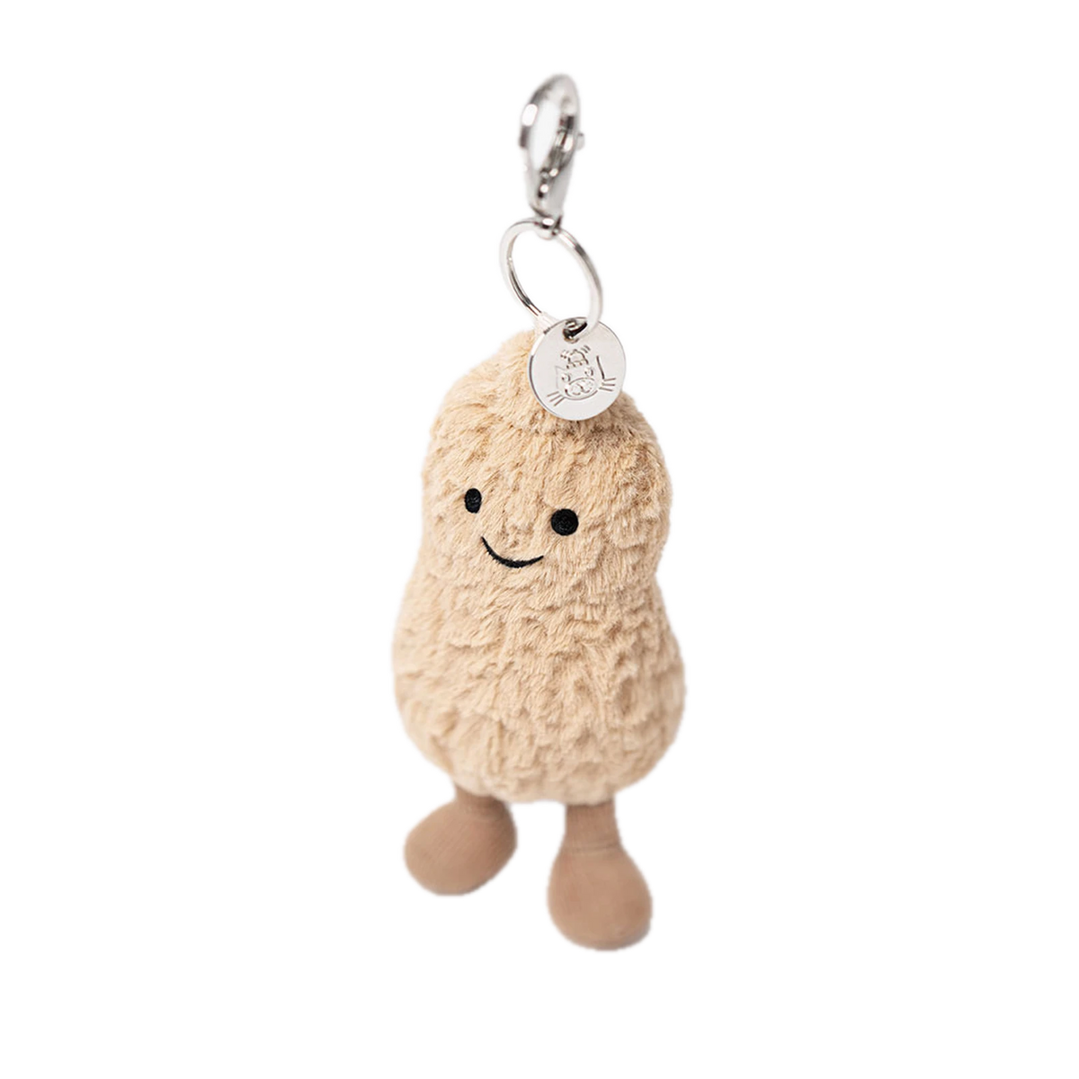 Jellycat Amuseables Peanut Bag Charm, clip and tag detail