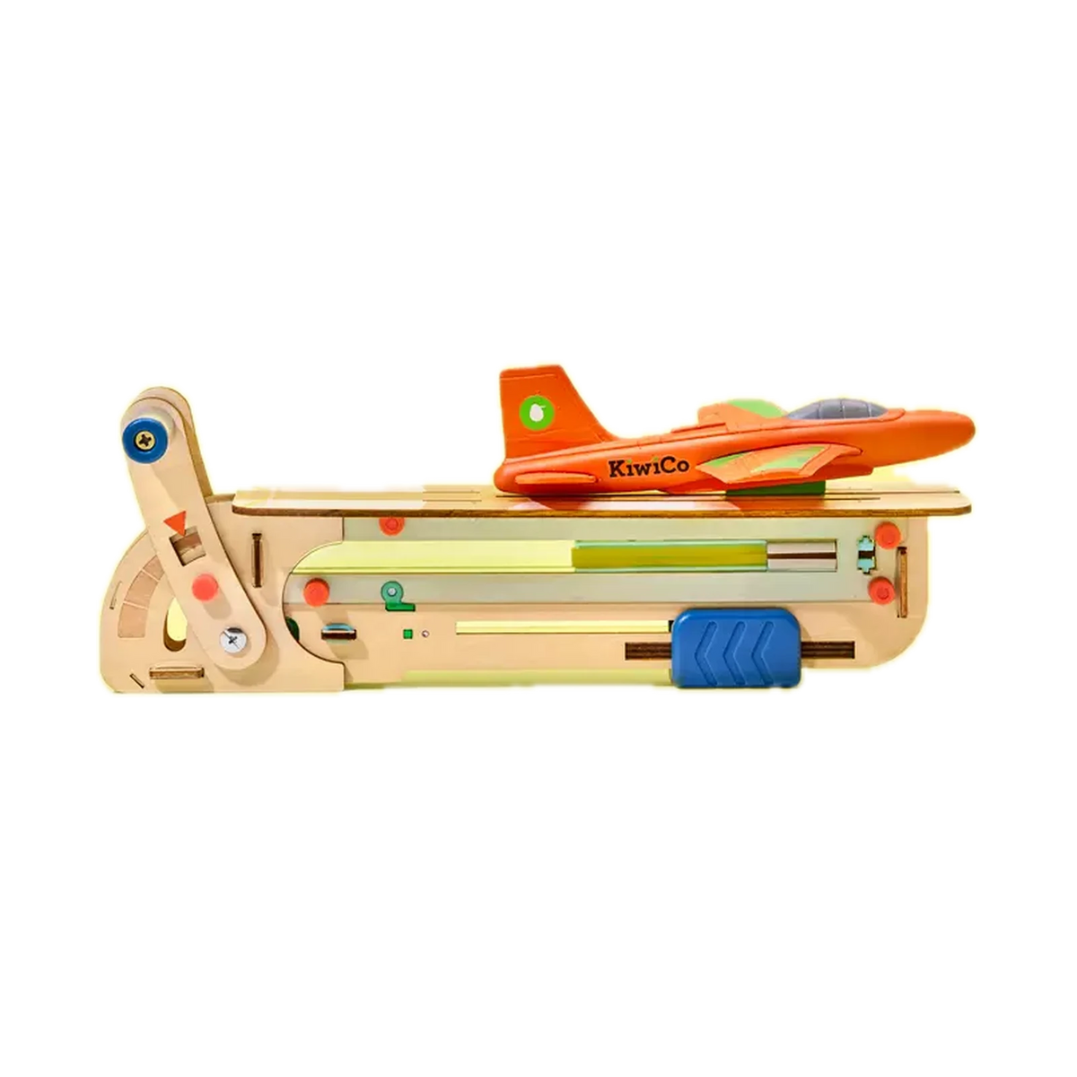 KiwiCo Flex & Fly Plane Launcher, plane loaded on the runway