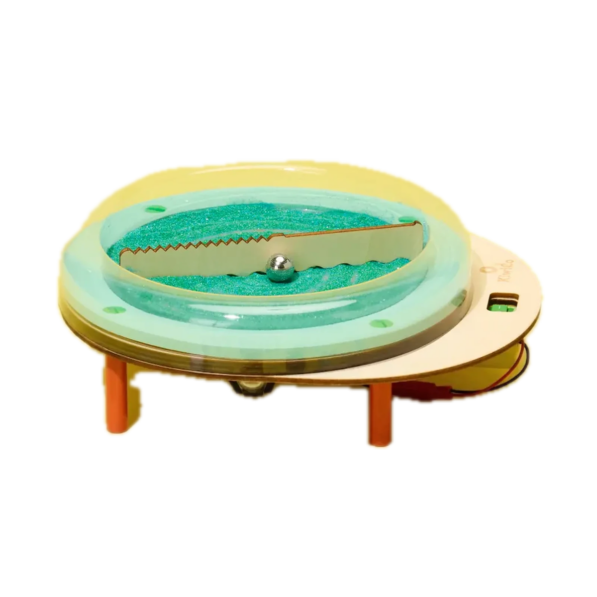 KiwiCo Spinning Sand Garden, side view on its legs