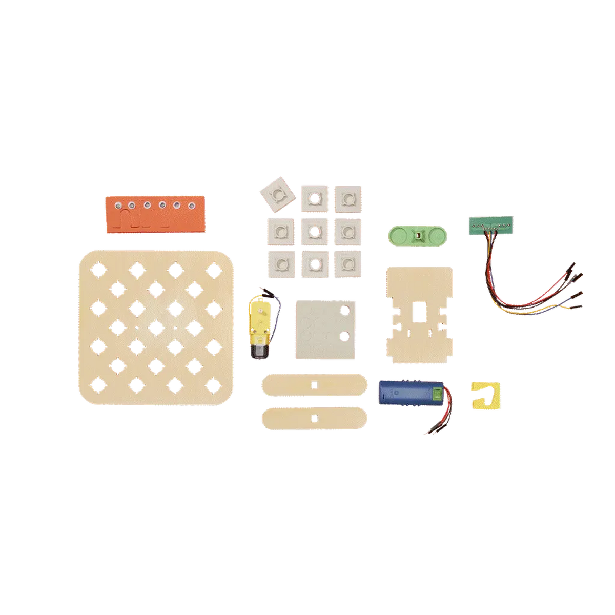 KiwiCo Tinker Crate, example crate parts laid out