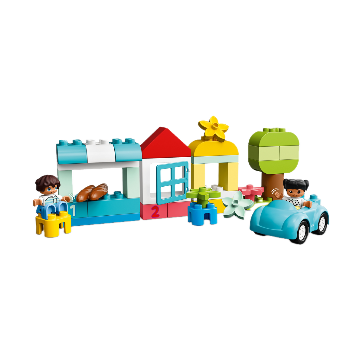 LEGO DUPLO Brick Box 10913, house, tree and car built from the set