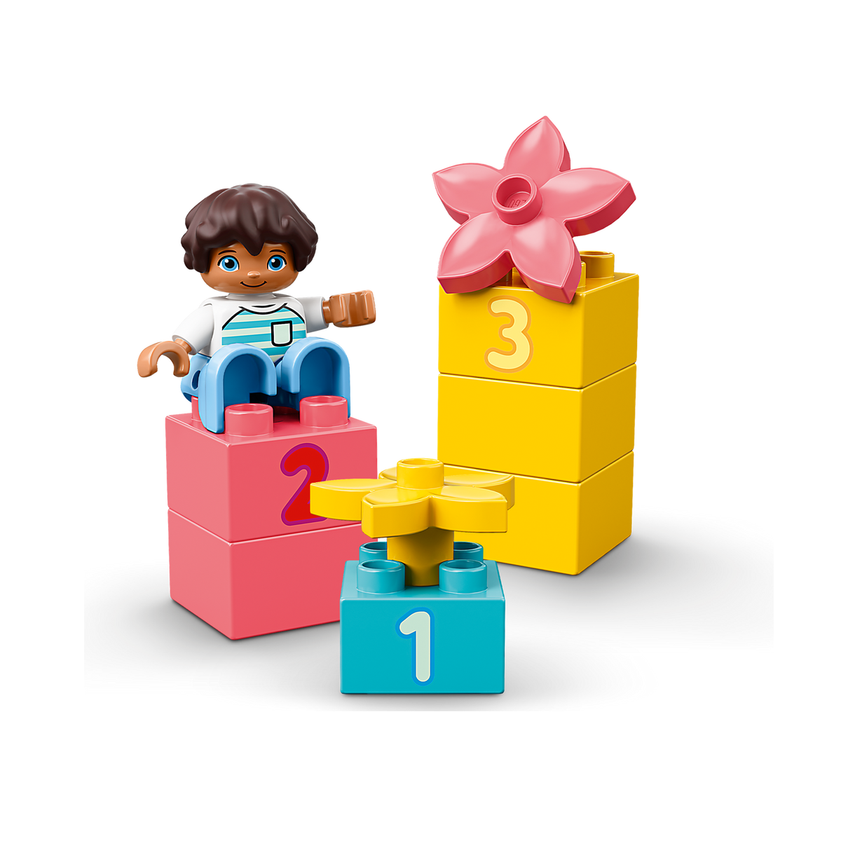 LEGO DUPLO Brick Box 10913, number bricks stacked with a figure and flower