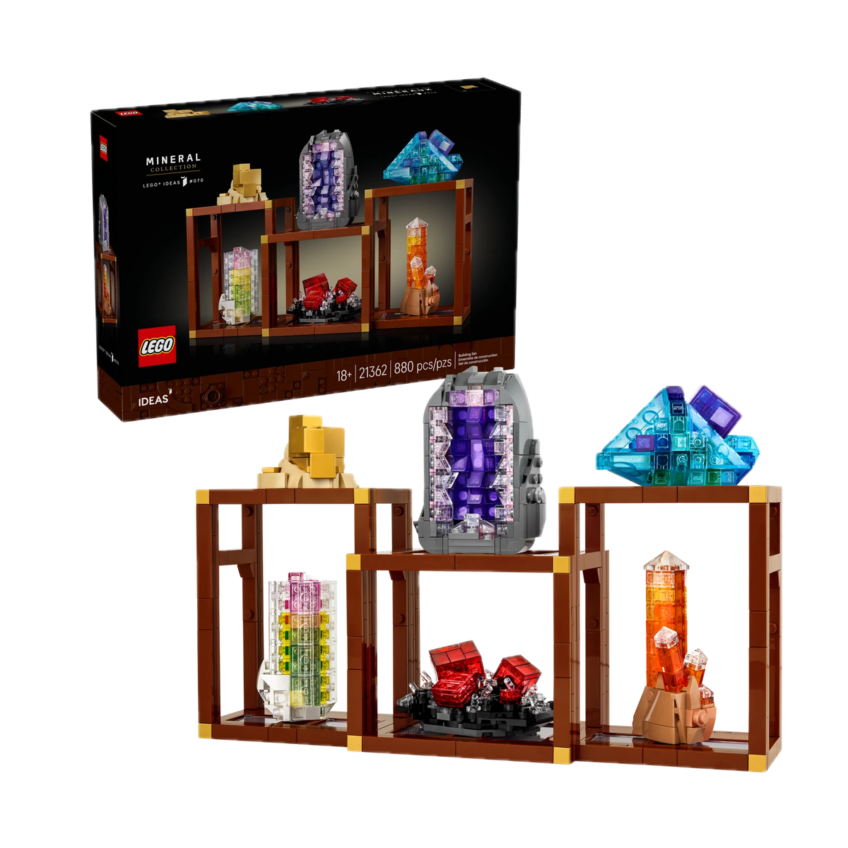 LEGO Ideas Mineral Collection 21362, box and model