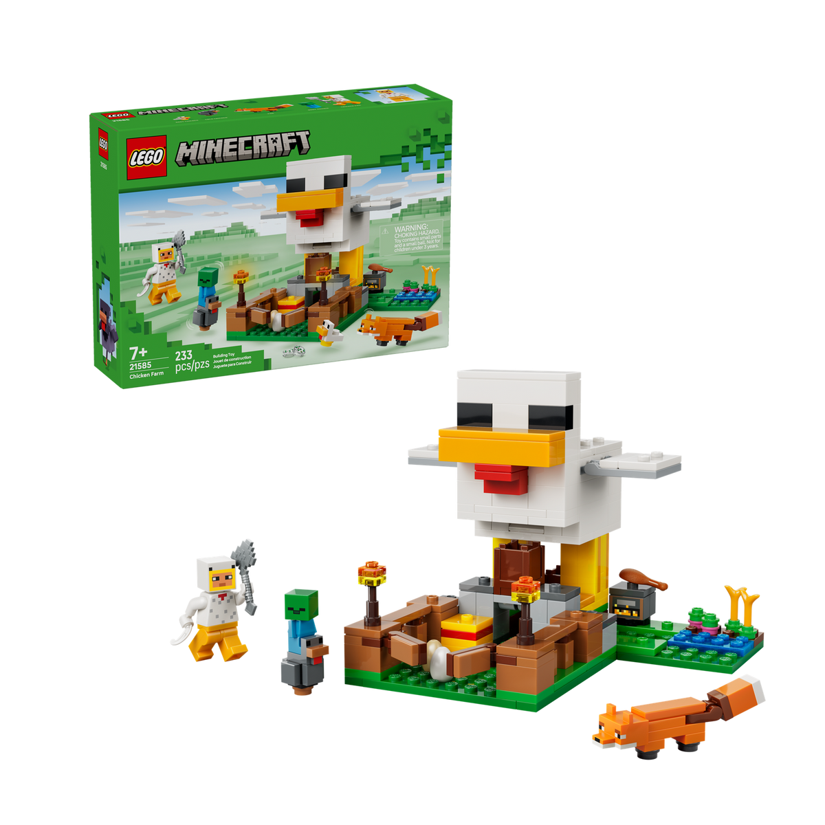 LEGO Minecraft The Chicken Farm 21585, box front with the built set