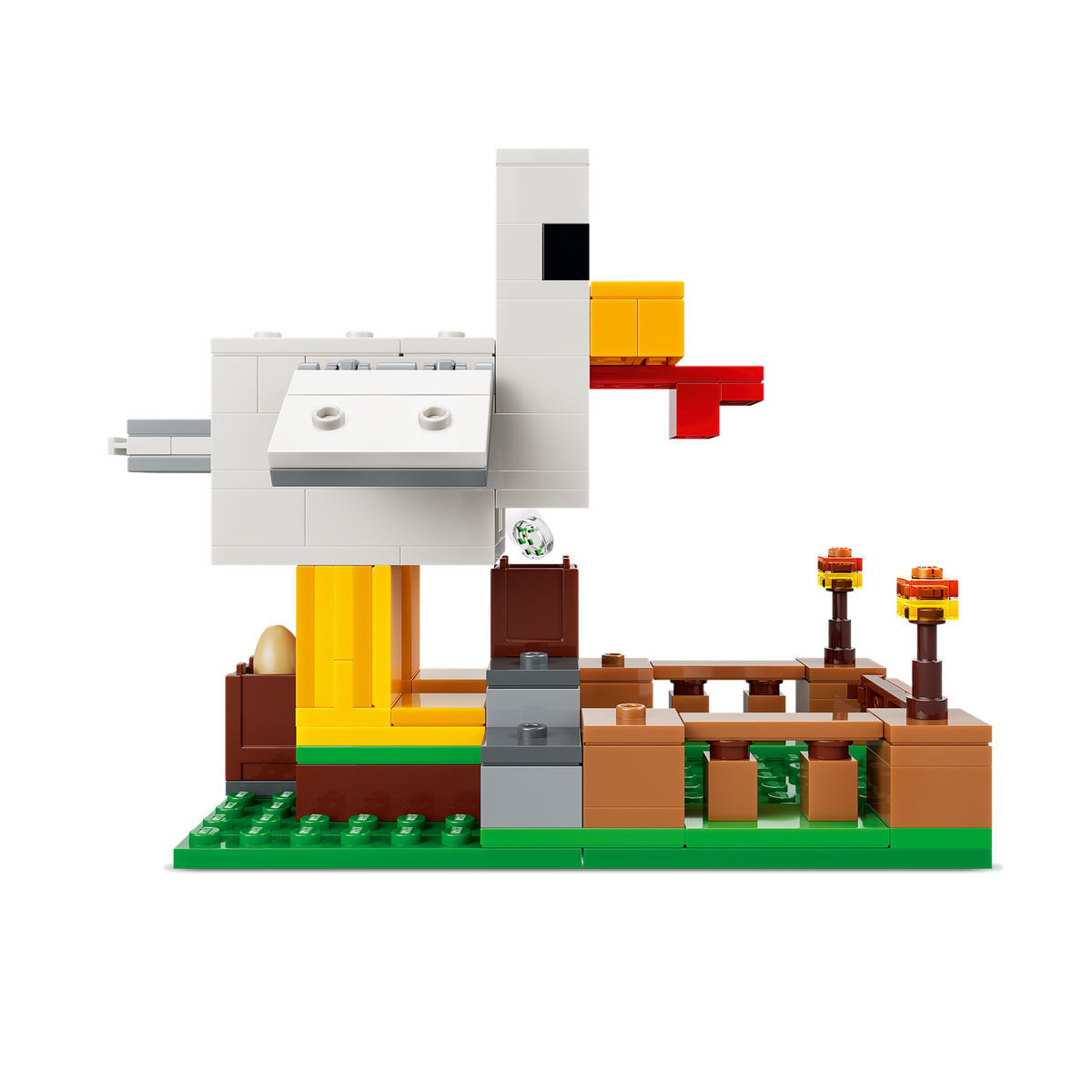 LEGO Minecraft The Chicken Farm 21585, chicken-shaped coop from the side