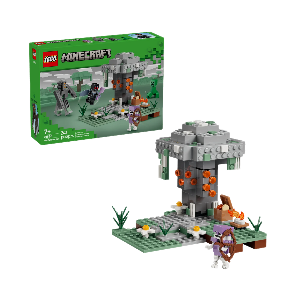 LEGO Minecraft The Pale Garden 21586, box and model