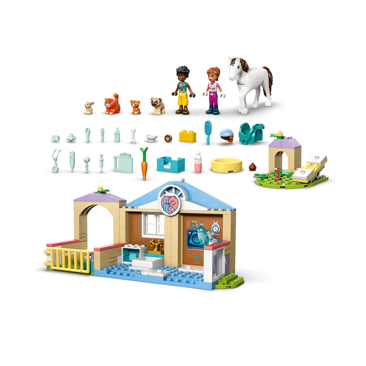 LEGO Friends Animal Vet Clinic 42696, clinic and playground from above