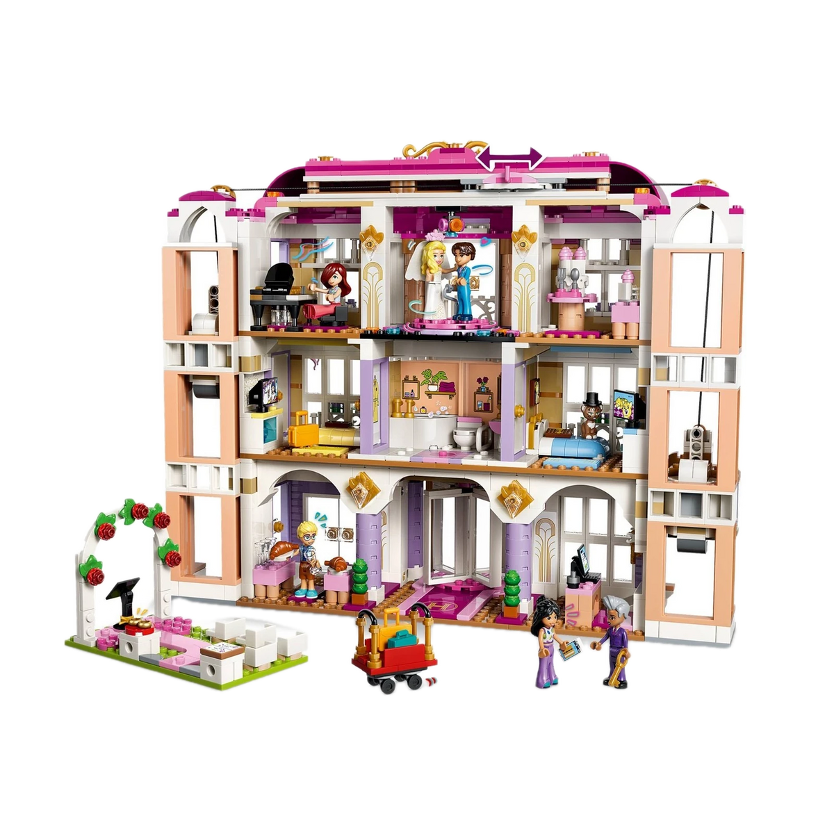 LEGO Friends Heartlake City Grand Hotel 42704, open back with rooms