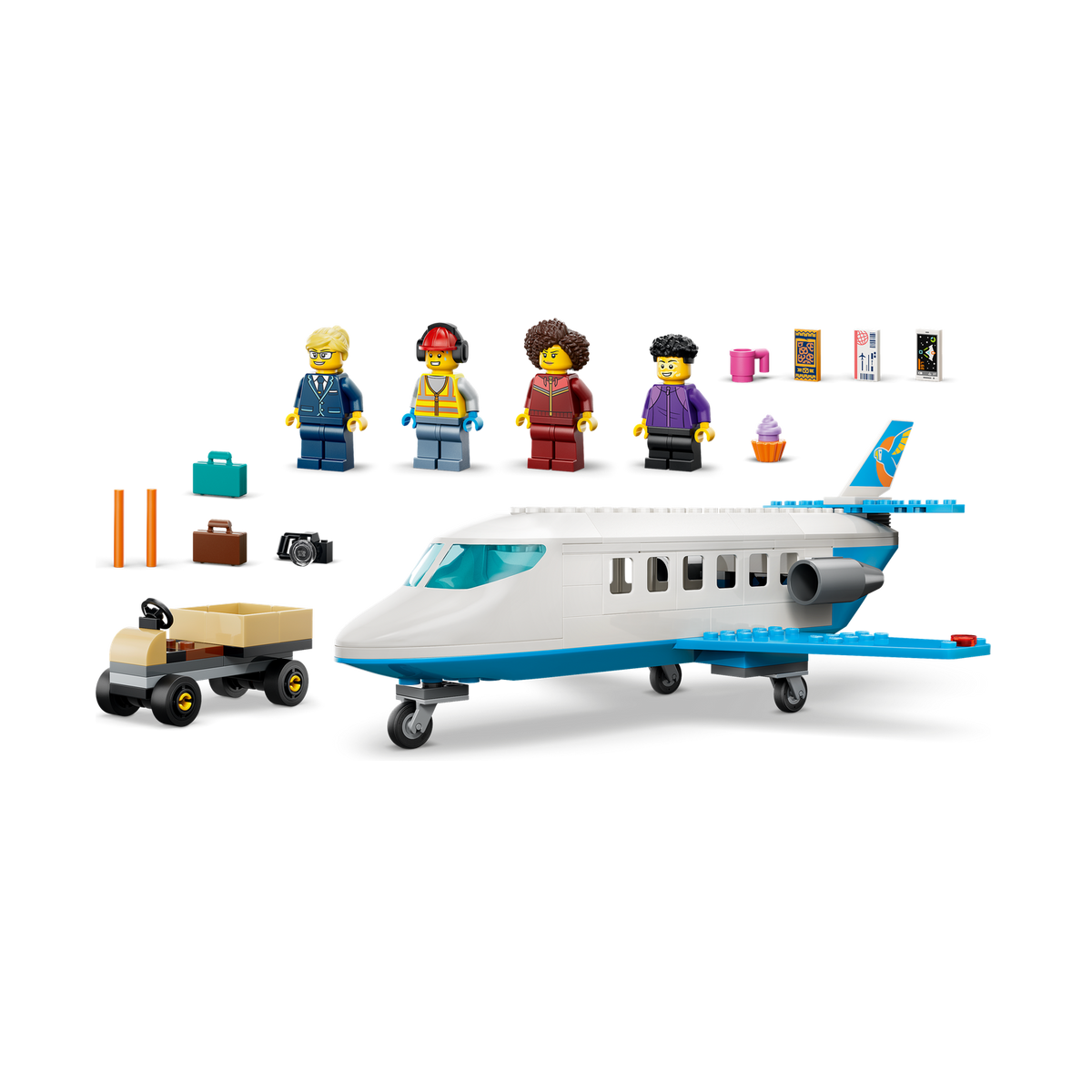 LEGO City Passenger Jet 60492, minifigures, accessories, cart and jet