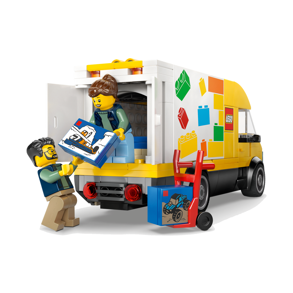LEGO City The LEGO Van 60500, van with side panels raised and cargo pallet