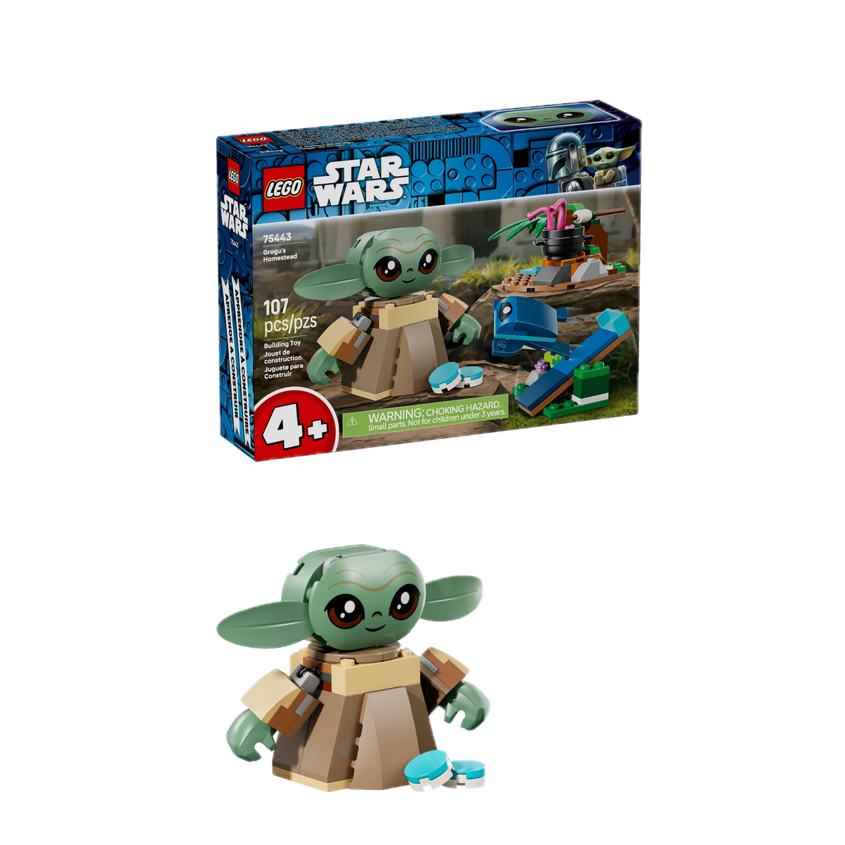 LEGO Star Wars Grogu's Homestead 75443, box and model