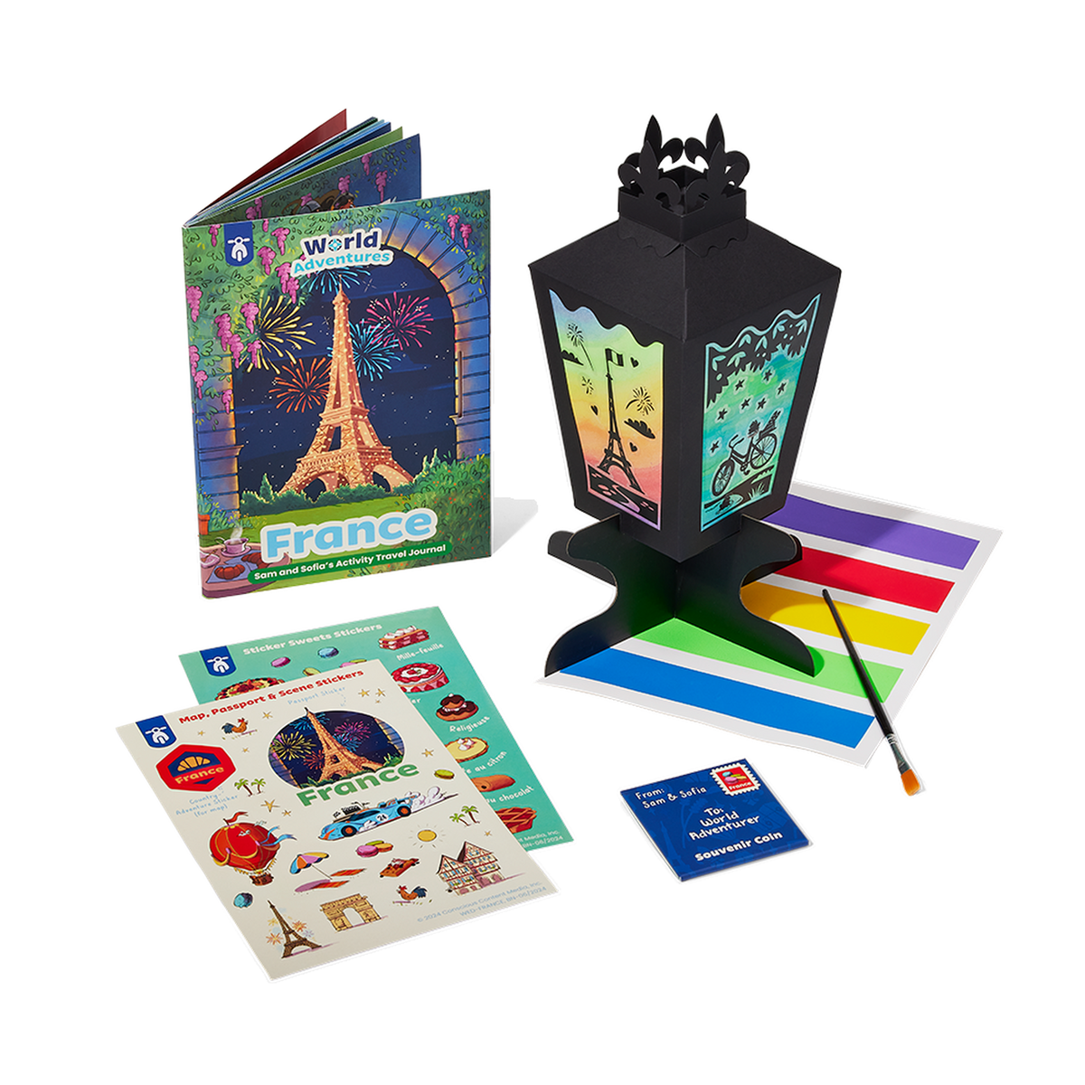 Little Passports World Adventures, France box contents with lantern
