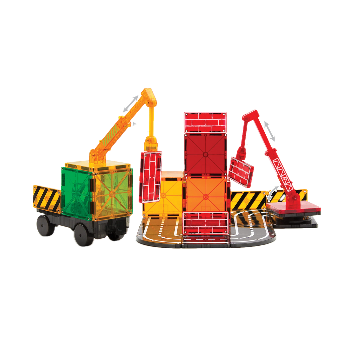Magna-Tiles Builder 32 Piece Set, chassis, cranes and brick tiles