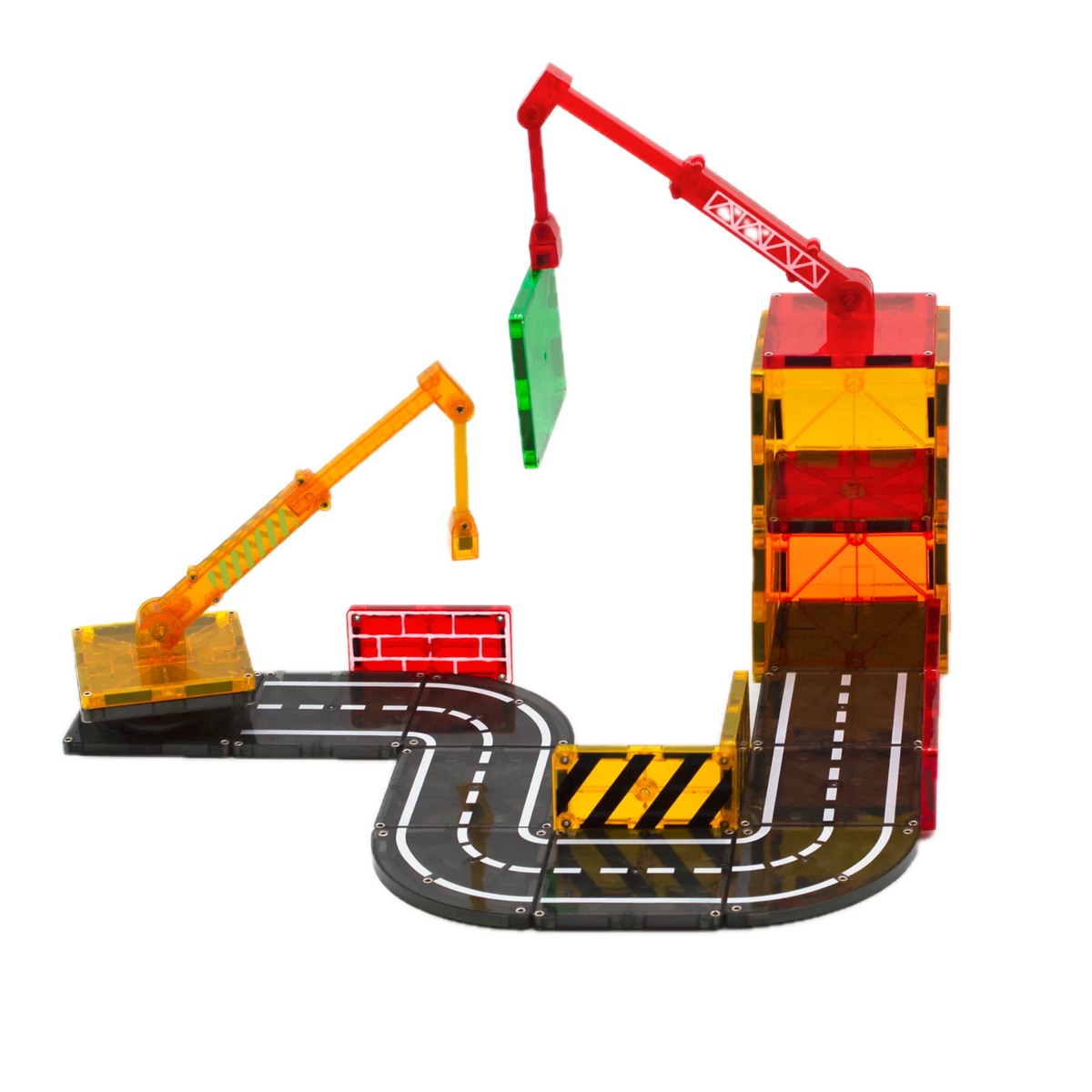 Magna-Tiles Builder 32 Piece Set, crane over road tiles