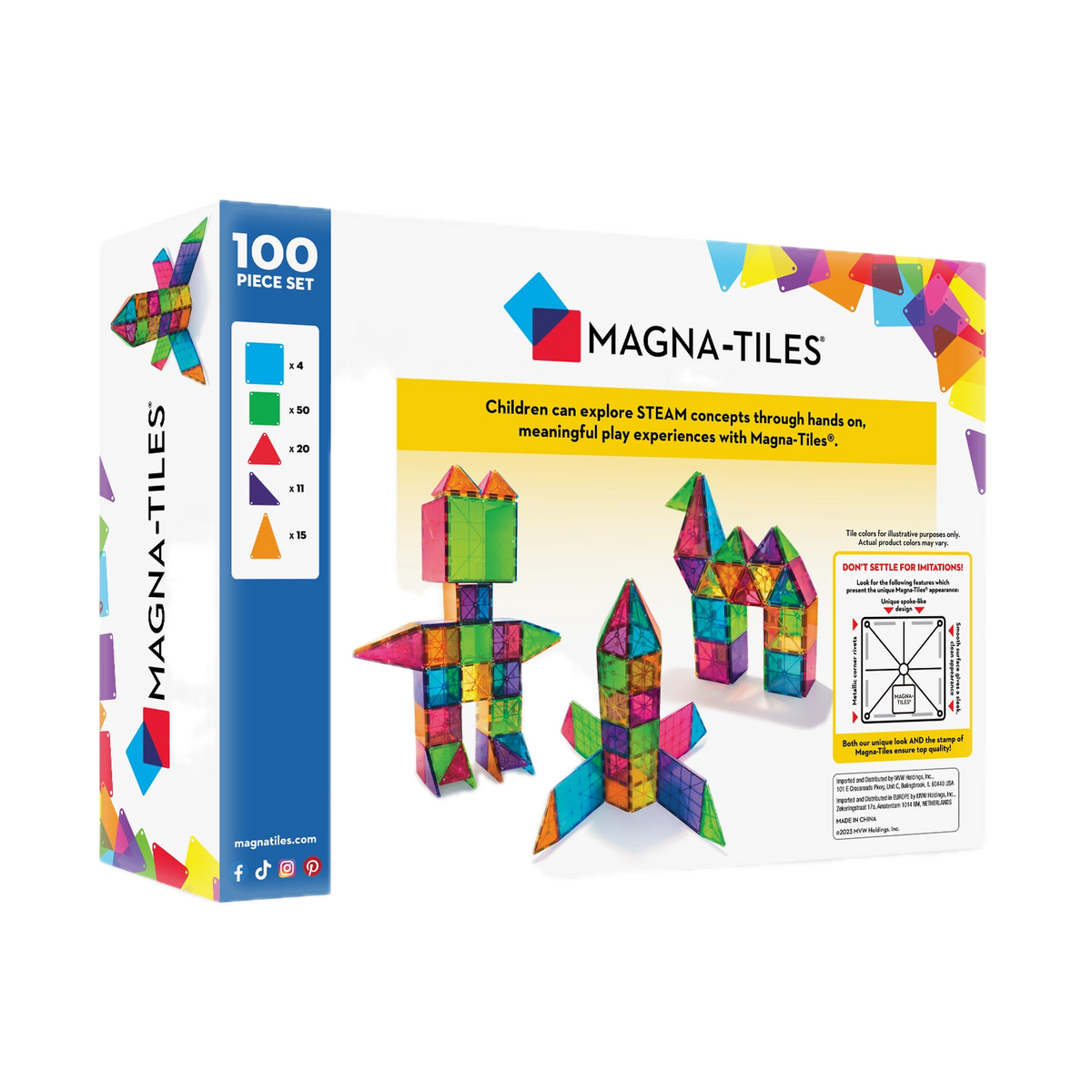 MAGNA-TILES Classic 100 Piece Set, box back
