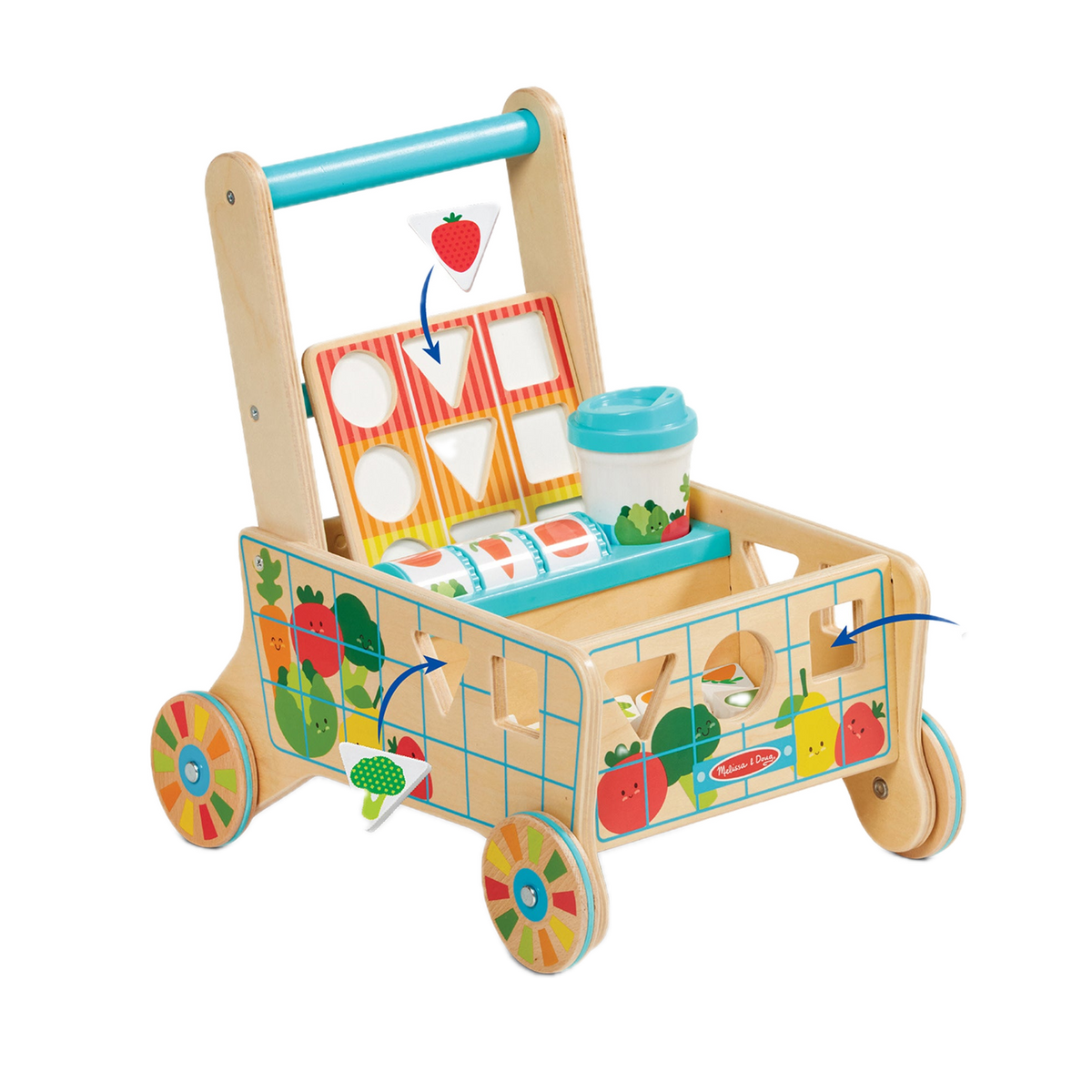 Melissa & Doug Wooden Shape Sorting Grocery Cart 30732